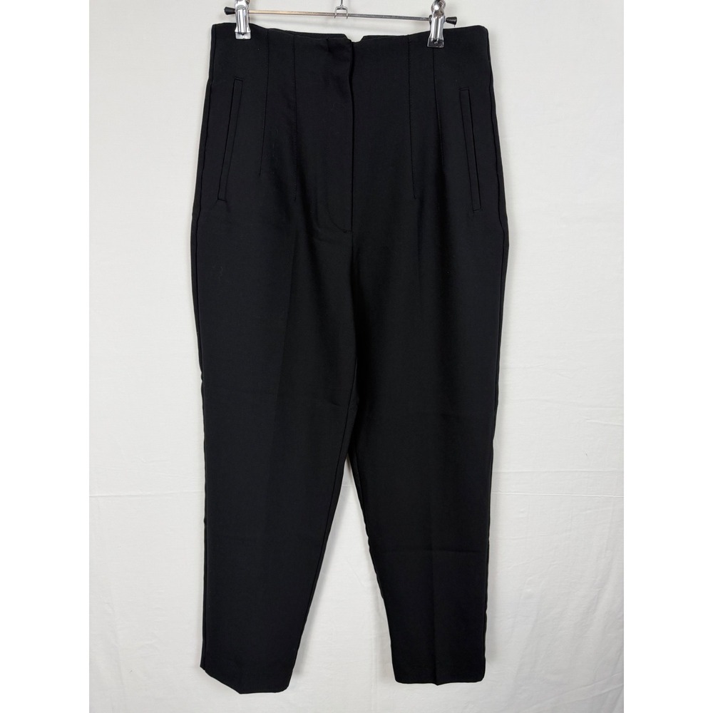 Zara Women Pants Size L Black High Waisted Tapered Trousers Stretch Pocketed